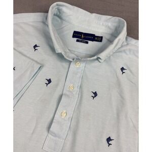 Ralph Lauren Shirt Mens 3XL Blue Polo Sailfish AOP Embordered Knit Oxford Preppy